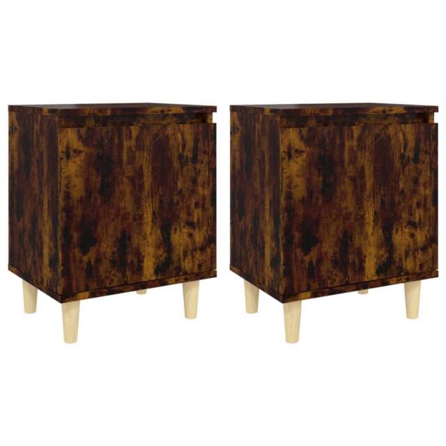 Berkfield Home Bed Cabinets with Solid Wood Legs 2 pcs Smoked Oak 40x30x50 cm in Brown - Size: 40 x 30 x 50 cm - image 1
