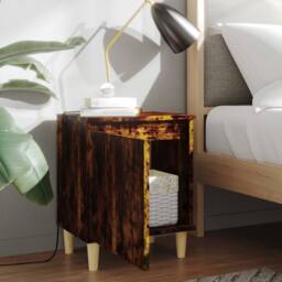 Berkfield Home Bed Cabinets with Solid Wood Legs 2 pcs Smoked Oak 40x30x50 cm in Brown - Size: 40 x 30 x 50 cm - thumbnail 3