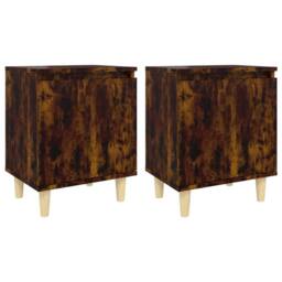 Berkfield Home Bed Cabinets with Solid Wood Legs 2 pcs Smoked Oak 40x30x50 cm in Brown - Size: 40 x 30 x 50 cm - thumbnail 1