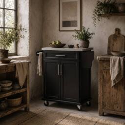 Wyld Haus Paha Black Kitchen Island Trolley Stainless Steel Top