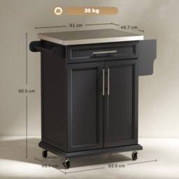 Wyld Haus Paha Black Kitchen Island Trolley Stainless Steel Top - thumbnail 4