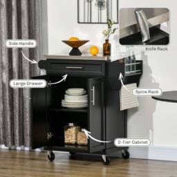 Wyld Haus Paha Black Kitchen Island Trolley Stainless Steel Top - thumbnail 5