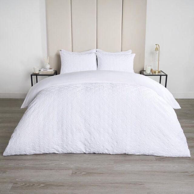 OHS Geometric Embossed Duvet Cover Bedding Set Textured in White - Size: Double - image 1