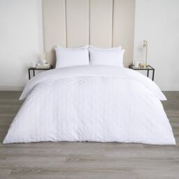 OHS Geometric Embossed Duvet Cover Bedding Set Textured in White - Size: Double - thumbnail 1