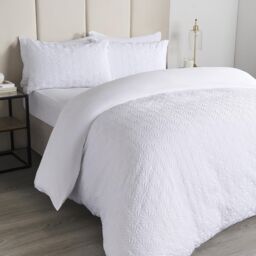 OHS Geometric Embossed Duvet Cover Bedding Set Textured in White - Size: Double - thumbnail 6
