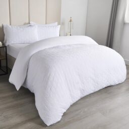 OHS Geometric Embossed Duvet Cover Bedding Set Textured in White - Size: Double - thumbnail 2
