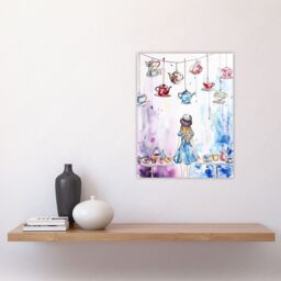 "Artery8 Alice Wonderland Mad Hatter Tea Party Watercolour Wall Art Print in Blue - Size: W24"" x H32""" - thumbnail 4