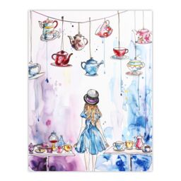 "Artery8 Alice Wonderland Mad Hatter Tea Party Watercolour Wall Art Print in Blue - Size: W24"" x H32""" - thumbnail 1