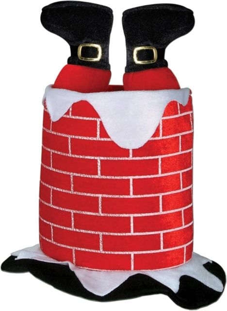 Shatchi Hat Novelty Plush Christmas Santa Stuck in Chimney Hat Costume Christmas Fancy Dress Party Xmas Office Fun in Red - image 1