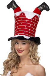 Shatchi Hat Novelty Plush Christmas Santa Stuck in Chimney Hat Costume Christmas Fancy Dress Party Xmas Office Fun in Red - thumbnail 3