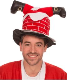 Shatchi Hat Novelty Plush Christmas Santa Stuck in Chimney Hat Costume Christmas Fancy Dress Party Xmas Office Fun in Red - thumbnail 4