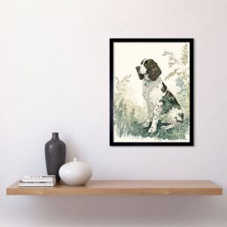 "Artery8 Wall Art Print English Springer Spaniel Dog in Field Modern Pastel Watercolour Art Framed in Black - Size: W12"" x H16""" - thumbnail 2