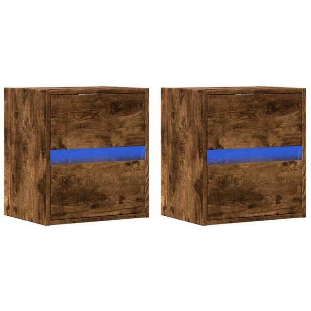 Berkfield Home TV Wall Cabinets with LED Lights 2 pcs Smoked Oak 41x31x45 cm in Brown - Size: 41 x 31 x 45 cm - image 1