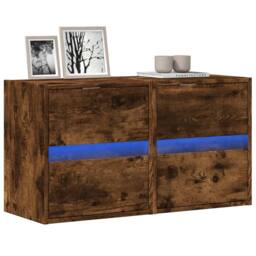 Berkfield Home TV Wall Cabinets with LED Lights 2 pcs Smoked Oak 41x31x45 cm in Brown - Size: 41 x 31 x 45 cm - thumbnail 2