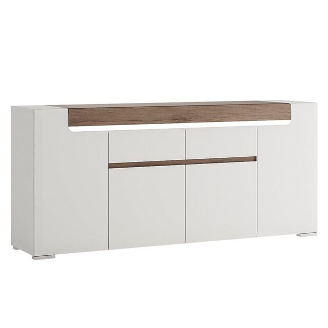 Furniture To Go Toronto Wide 4 Door 2 Drawer Sideboard (inc. Plexi Lighting) in White