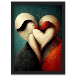 Artery8 Abstract True Love Modern Teal Coral Black Artwork Framed Wall Art Print A4 - thumbnail 1