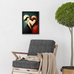 Artery8 Abstract True Love Modern Teal Coral Black Artwork Framed Wall Art Print A4 - thumbnail 2