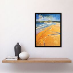 "Artery8 Woolacombe Beach Watercolour Seaside Landscape Framed Art Print - Size: W12"" x H16""" - thumbnail 4
