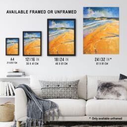 "Artery8 Woolacombe Beach Watercolour Seaside Landscape Framed Art Print - Size: W12"" x H16""" - thumbnail 3