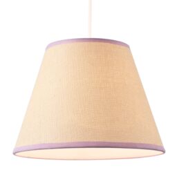 Happy Homewares Traditional Rattan Tweed Lamp Shade with Coloured Cotton Fabric Trims in Lilac - Size: 10 inches - thumbnail 2