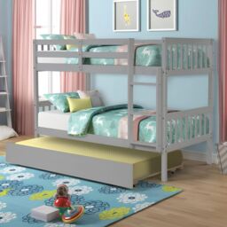 Interior Emporium Ltd Lily Wooden Bunk Bed without Mattress - Solid Pine Space-Saving Frame - Kids Bedroom Furniture - Grey - thumbnail 2