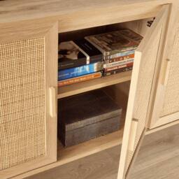 Home Source Sideboard 3 Rattan Doors Solid Wooden Legs Cabinet Home Living Room in Natural - thumbnail 4