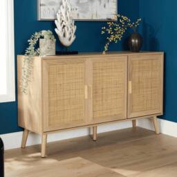 Home Source Sideboard 3 Rattan Doors Solid Wooden Legs Cabinet Home Living Room in Natural