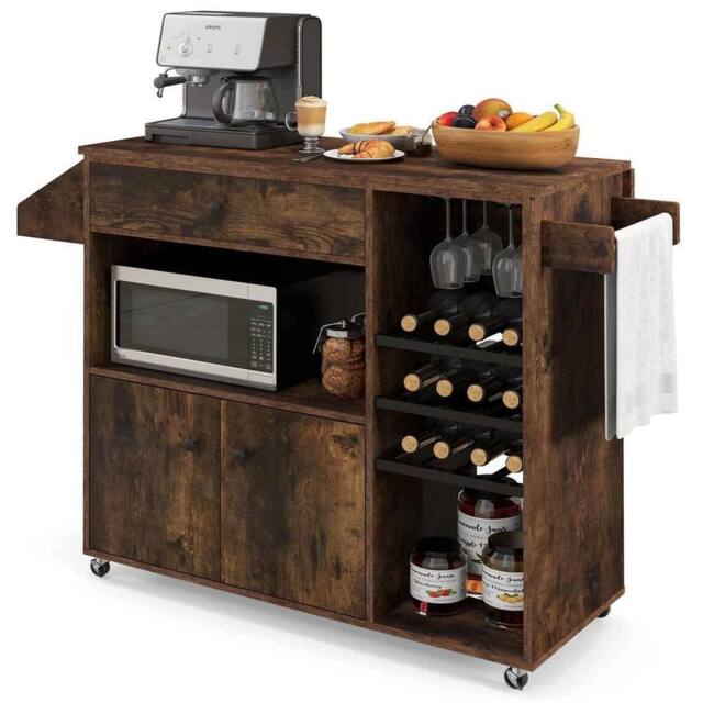 Hinsinc Drop Leaf Kitchen Island Cart Mobile Buffet Serving Cart-Coffee in Brown - Size: 0.6m2 - image 1