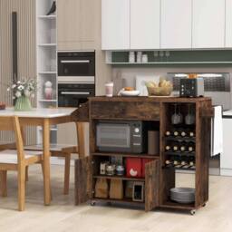 Hinsinc Drop Leaf Kitchen Island Cart Mobile Buffet Serving Cart-Coffee in Brown - Size: 0.6m2 - thumbnail 4