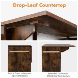 Hinsinc Drop Leaf Kitchen Island Cart Mobile Buffet Serving Cart-Coffee in Brown - Size: 0.6m2 - thumbnail 3