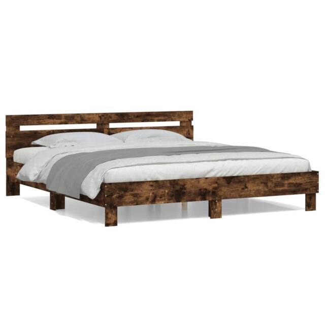 Berkfield Home Bed Frame without Mattress Smoked Oak 200x200 cm in Brown - image 1