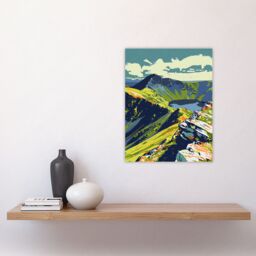 "Artery8 Bold Helvellyn Mountain Lake Hiking Landscape Wall Art Print in Green - Size: W24"" x H32""" - thumbnail 4