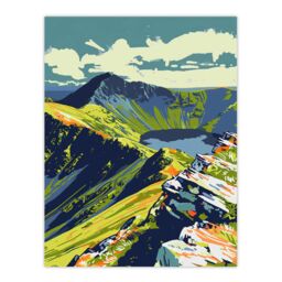 "Artery8 Bold Helvellyn Mountain Lake Hiking Landscape Wall Art Print in Green - Size: W24"" x H32""" - thumbnail 1