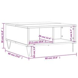 Berkfield Home Coffee Table White 60x60x30 cm Engineered Wood - Size: 60 x 60 x 30 cm - thumbnail 8