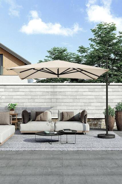 Garden Sanctuary 3m x 3m Large Rotating Cantilever Garden Parasol with Fillable Base in Beige - image 1