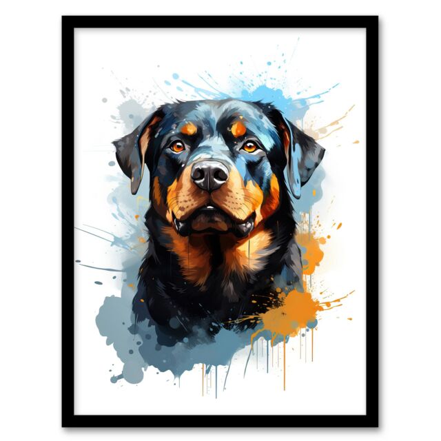 "Artery8 Wall Art Print Rottweiler Lovers Gift Watercolour Pet Portrait Painting Artwork Art Framed - Size: W12"" x H16""" - image 1