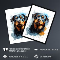 "Artery8 Wall Art Print Rottweiler Lovers Gift Watercolour Pet Portrait Painting Artwork Art Framed - Size: W12"" x H16""" - thumbnail 2