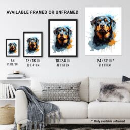 "Artery8 Wall Art Print Rottweiler Lovers Gift Watercolour Pet Portrait Painting Artwork Art Framed - Size: W12"" x H16""" - thumbnail 3