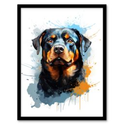 "Artery8 Wall Art Print Rottweiler Lovers Gift Watercolour Pet Portrait Painting Artwork Art Framed - Size: W12"" x H16""" - thumbnail 1