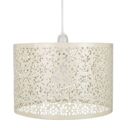 Happy Homewares Marrakech Designed Metal Pendant Light Shade with Floral Decoration in Cream - Size: 16 inches