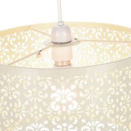 Happy Homewares Marrakech Designed Metal Pendant Light Shade with Floral Decoration in Cream - Size: 16 inches - thumbnail 3