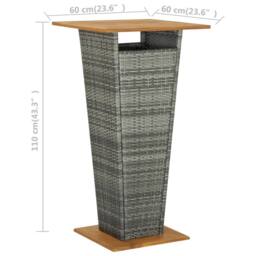 Berkfield Home Bar Table Grey 60x60x110 cm Poly Rattan & Solid Acacia Wood - Size: 60 x 60 x 110 cm - thumbnail 6