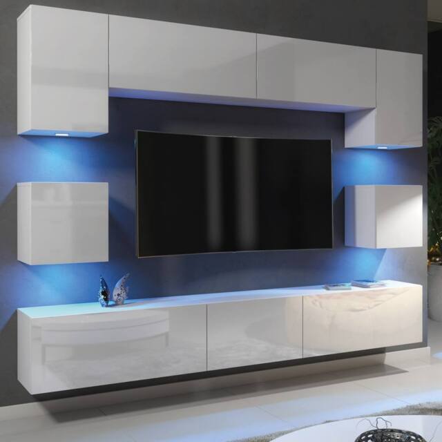 Mex Furniture LTD Wall TV Unit Panorama - White with Gloss Doors & LED Lights - image 1