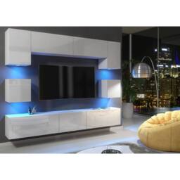 Mex Furniture LTD Wall TV Unit Panorama - White with Gloss Doors & LED Lights - thumbnail 2