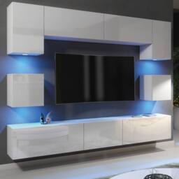 Mex Furniture LTD Wall TV Unit Panorama - White with Gloss Doors & LED Lights - thumbnail 1