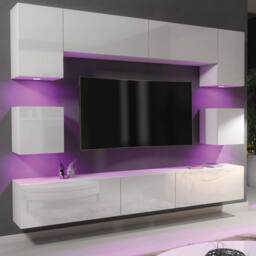 Mex Furniture LTD Wall TV Unit Panorama - White with Gloss Doors & LED Lights - thumbnail 7