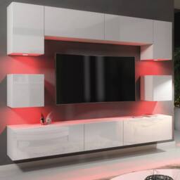 Mex Furniture LTD Wall TV Unit Panorama - White with Gloss Doors & LED Lights - thumbnail 5