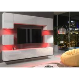 Mex Furniture LTD Wall TV Unit Panorama - White with Gloss Doors & LED Lights - thumbnail 6