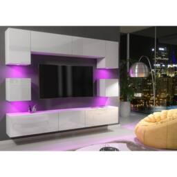 Mex Furniture LTD Wall TV Unit Panorama - White with Gloss Doors & LED Lights - thumbnail 8