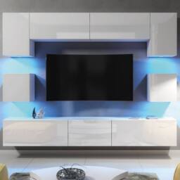 Mex Furniture LTD Wall TV Unit Panorama - White with Gloss Doors & LED Lights - thumbnail 3